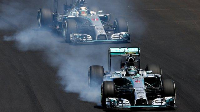 Nico Rosberg locks up under braking