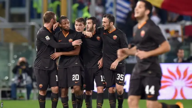 Roma celebrate after their second goal