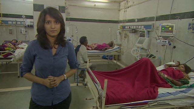 Yogita Limaye in hospital ward in Bilaspur where women recovering from botched sterilisation surgery are being treated