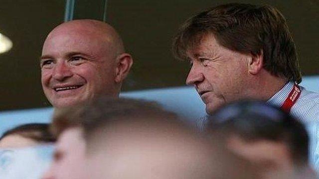 Dundee United chairman Stephen Thompson, left, with Adelaide United chairman Greg Griffin