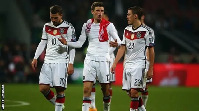 Thomas Muller (centre) scored a double for Germany