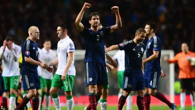 Scotland players celebrate at full-time