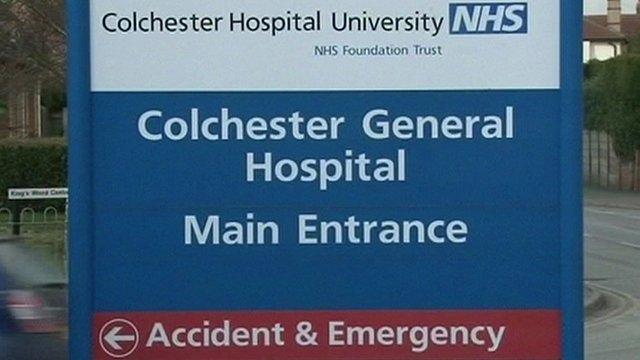 Colchester Hospital University main entrance signboard