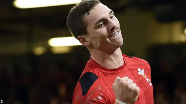 George North of Wales scoring v Fiji in Cardiff