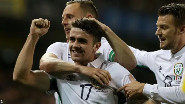 Ireland's Robbie Brady celebrates his goal against USA