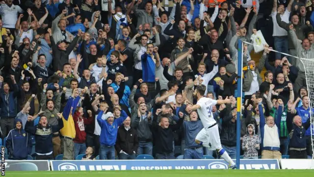 Leeds fans celebrate a Mirko Antenucci goal at Elland Road