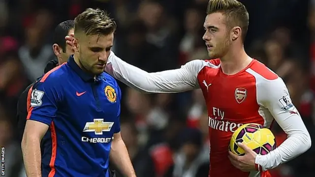 Manchester United defender Luke Shaw goes off injured