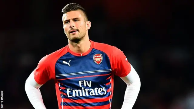 Arsenal striker Olivier Giroud warms up for the Manchester United match