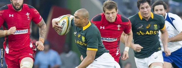 Cornal Hendricks on the attack for South Africa his side's 31-30 win against Wales in June 2014