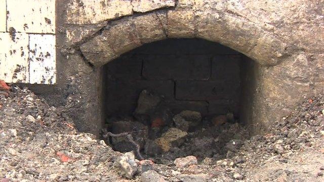 Remains of a cottage buried by a landslip at The Jackfield