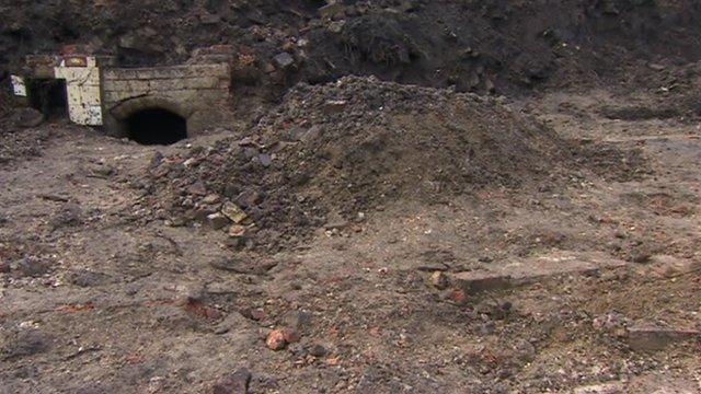 Remains of a cottage buried by a landslip at The Jackfield