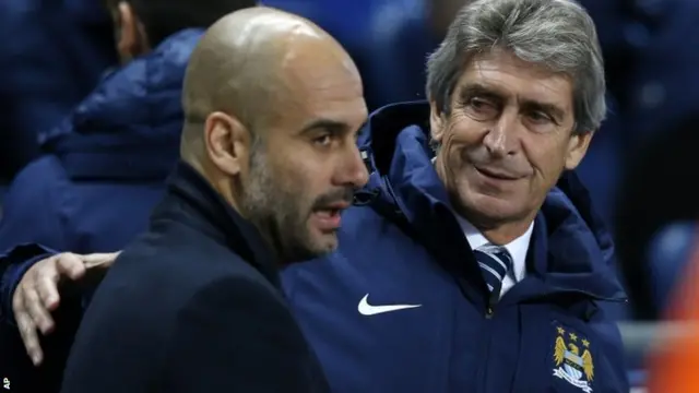 Manuel Pellegrini embraces Pep Guardiola at full-time