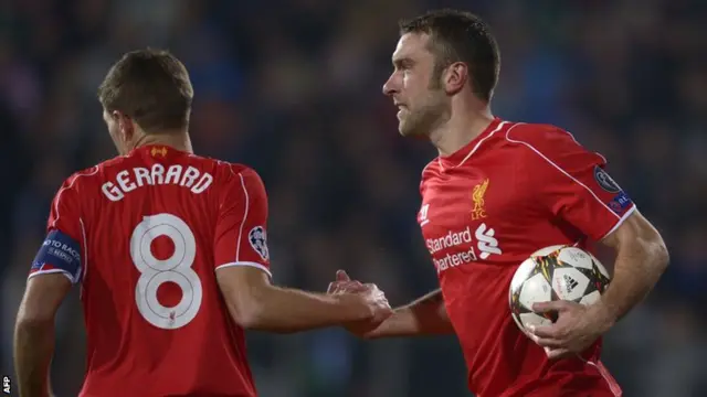 Liverpool striker Rickie Lambert celebrates