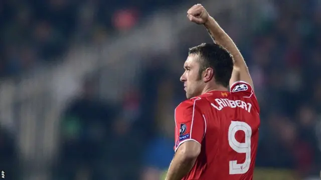 Liverpool striker Rickie Lambert celebrates