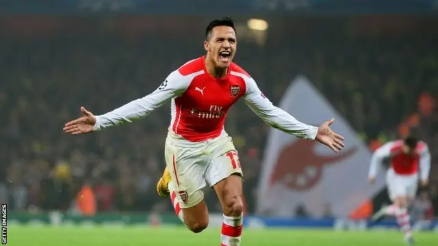 Alexis Sanchez celebrates scoring for Arsenal