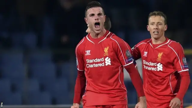 Liverpool goalscorer Jordan Henderson celebrates