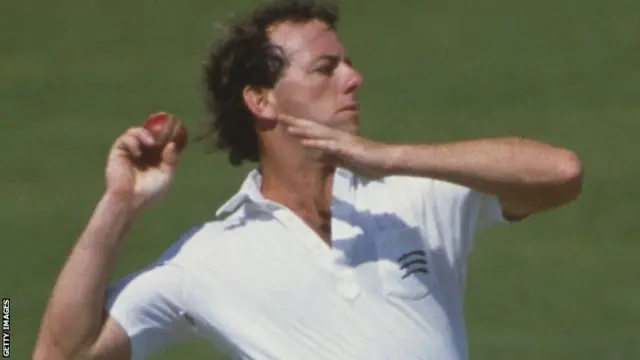 Simon Hughes bowling for Middlesex, in July 1985