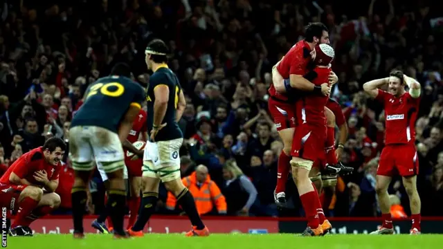 Wales players celebrate