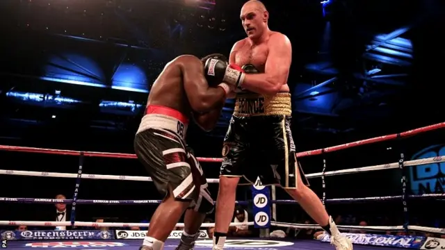 Tyson Fury (right) in action against Dereck Chisora