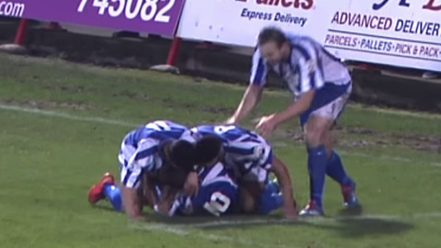 Worcester City's Sean Geddes celebrates after 'rabona' goal