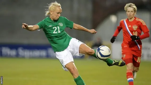 Stephanie Roche is action for the Republic of Ireland against Russia in a World Cup qualifier in May