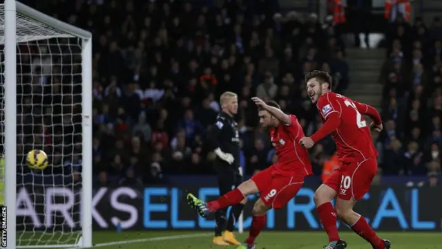 Adam Lallana equalises for Liverpool against Leicester