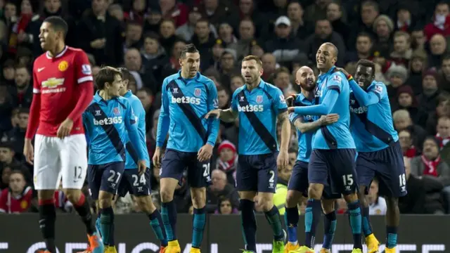 Steven Nzonzi celebrates with his Stoke team mates