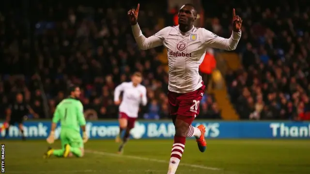 Aston Villa striker Christian Benteke celebrates