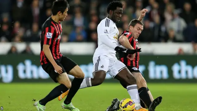 Wilfried Bony shoots towards goal