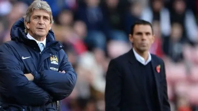 Man City manager Manuel Pellegrini and Sunderland boss Gus Poyet