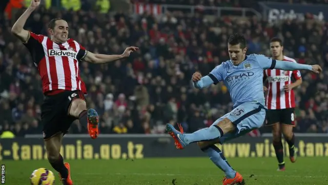 Stevan Jovetic scores Manchester City's second goal against Sunderland