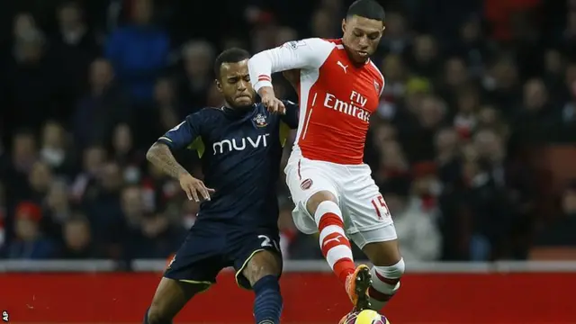 Alex Oxlade Chamberlain has a chance for Arsenal