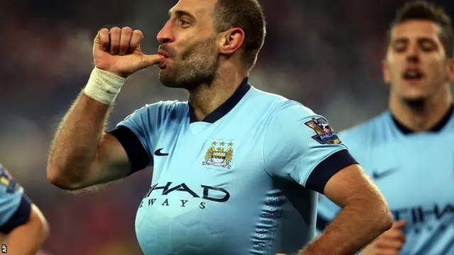 Pablo Zabaleta celebrates after scoring for Manchester City at Sunderland