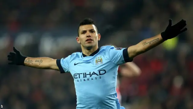 Manchester City striker Sergio Aguero celebrates after scoring