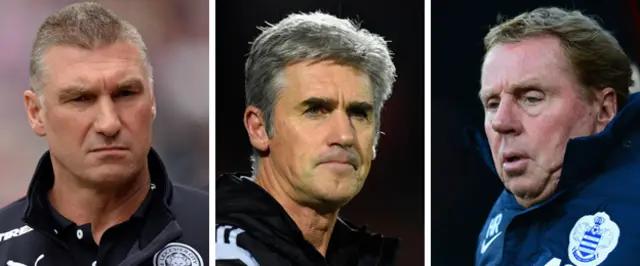 Leicester manager Nigel Pearson, West Brom head coach Alan Irvine and QPR boss Harry Redknapp