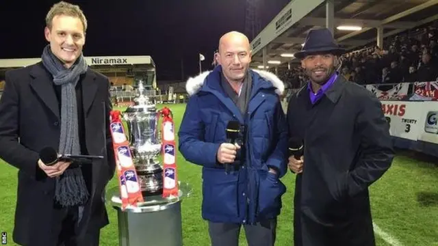 (left to right) Dan Walker, Alan Shearer and Trevor Sinclair