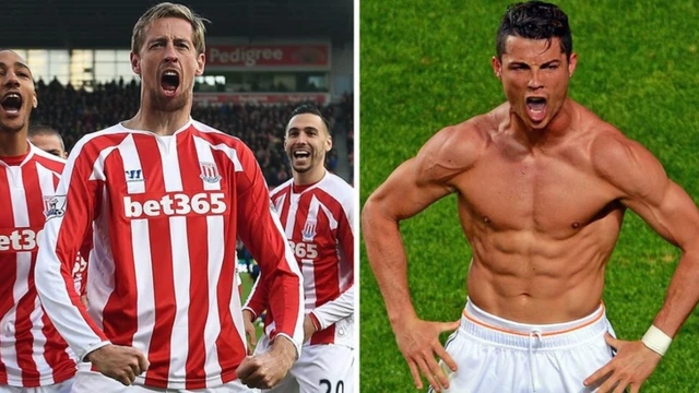 A split picture showing Peter Crouch and Cristiano Ronaldo