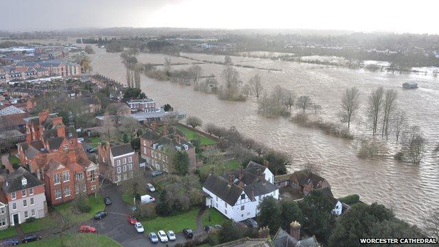 Floods seen from Worcester cathedral