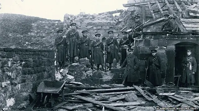 5th Battalion Green Howards on duty at the castle in Scarborough after the 1914 German bombardment