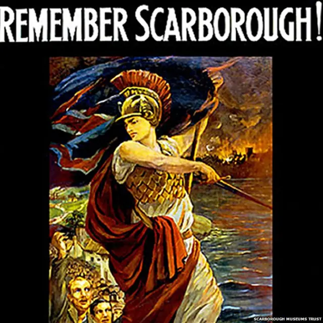 A poster encouraging men to enlist after the 1914 German bombardment of Scarborough