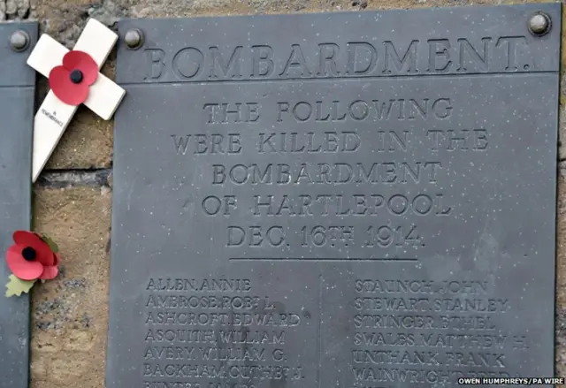 Memorial plaque in Hartlepool as the town devastated by the 1914 German bombardment of the North East coast is preparing to commemorate the 100th anniversary of the attack