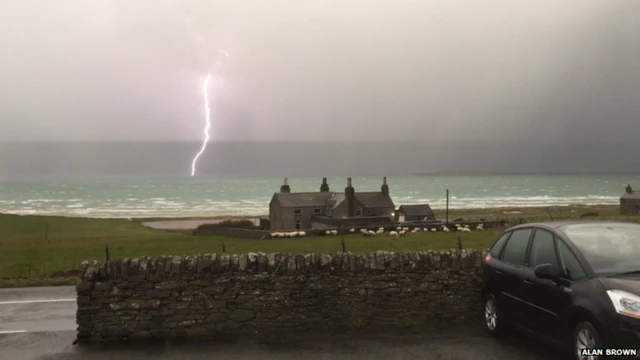 Lightning seen from Stronsay school