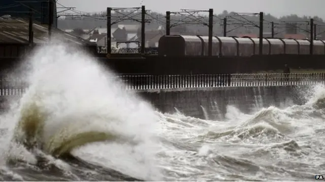 A train on the sea front in Saltcoats