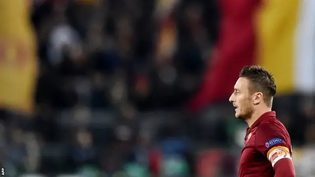 Roma captain Francesco Totti is substituted