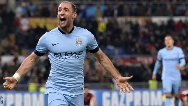 Pablo Zabaleta celebrates for Man City