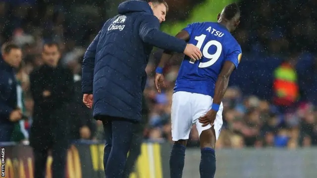 Christian Atsu leaves the pitch after injury