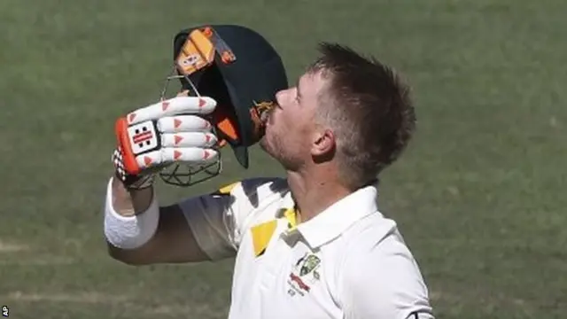 David Warner celebrates his latest century