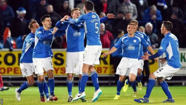 The Doonhamers celebrate Kevin Holt's free-kick that opened the scoring