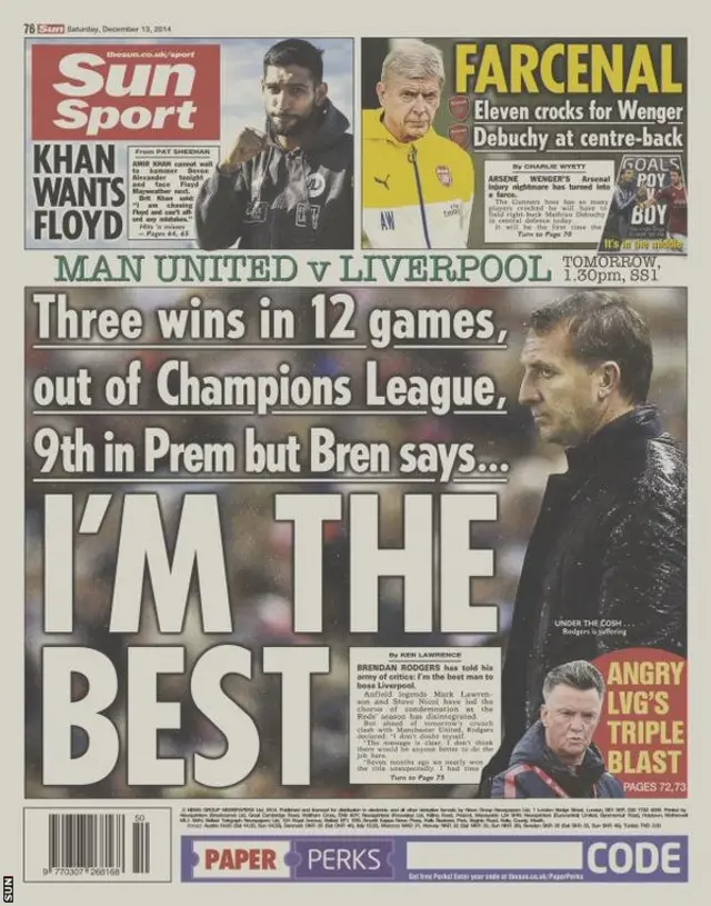 Saturday's Sun back page