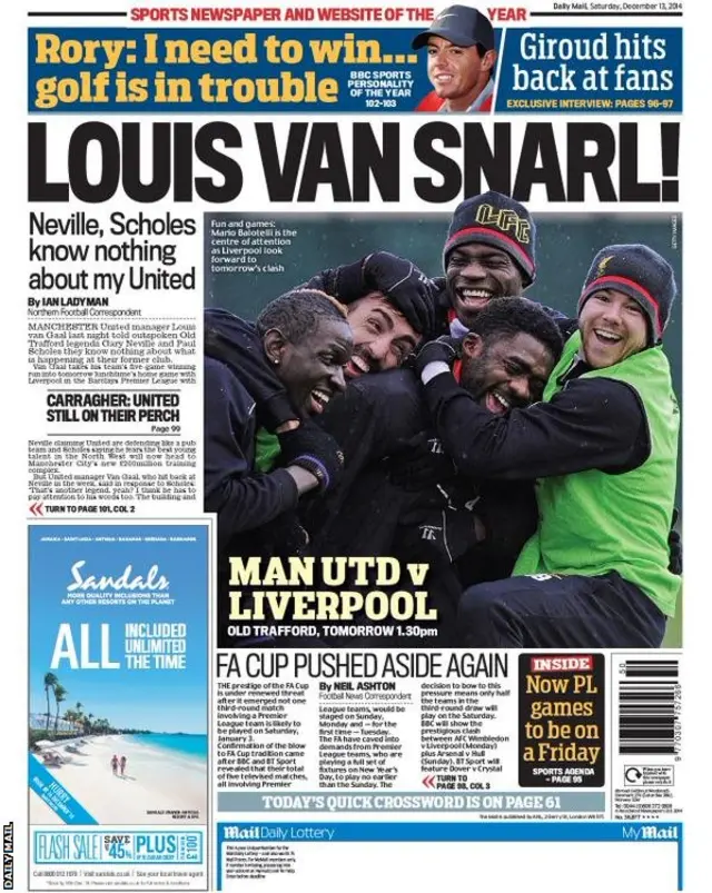 Saturday's Daily Mail back page